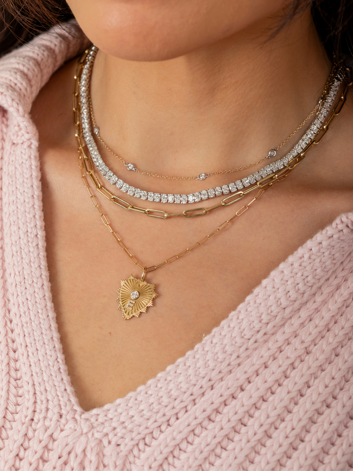 Oval Diamond Tennis Necklace 14K - Halfway