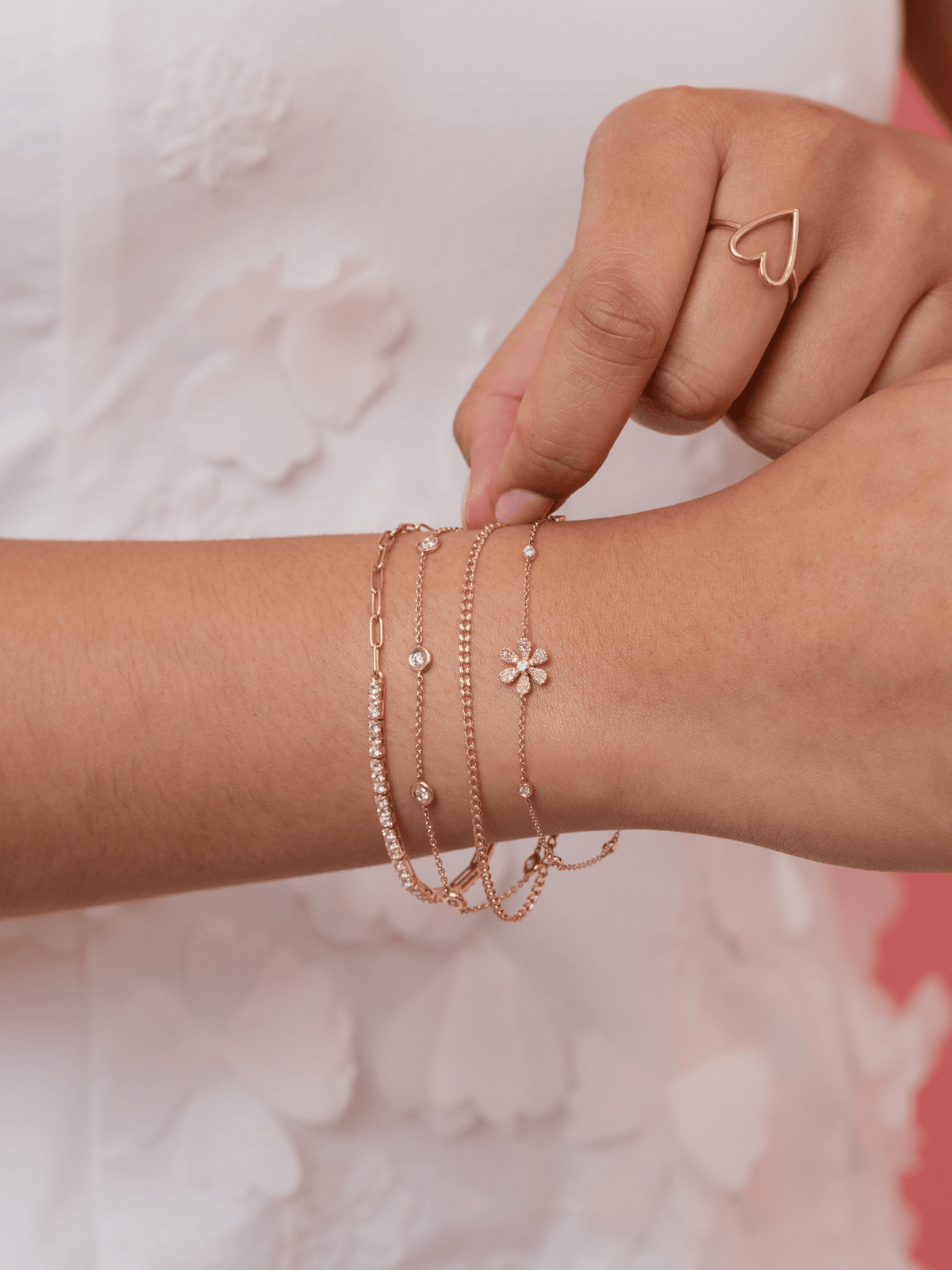 Double Chain Bezel Diamond Bracelet 14K