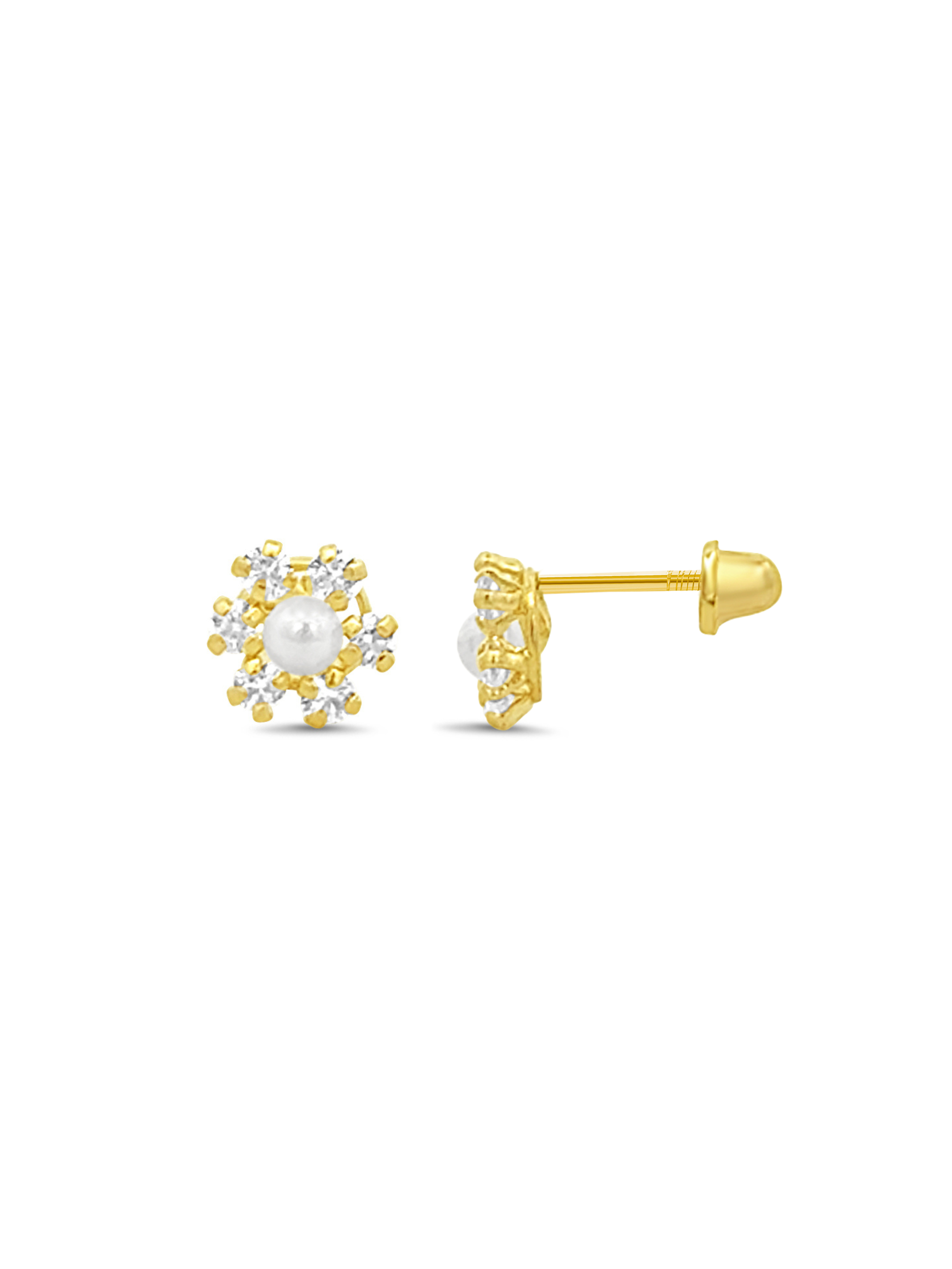 Kid Pearl Blossom Stud Earrings 14K