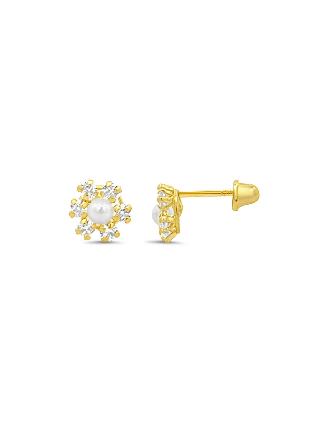 Kid Pearl Blossom Stud Earrings 14K
