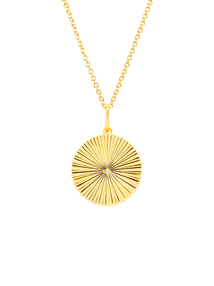 Fluted Disc Pendant Necklace 14K
