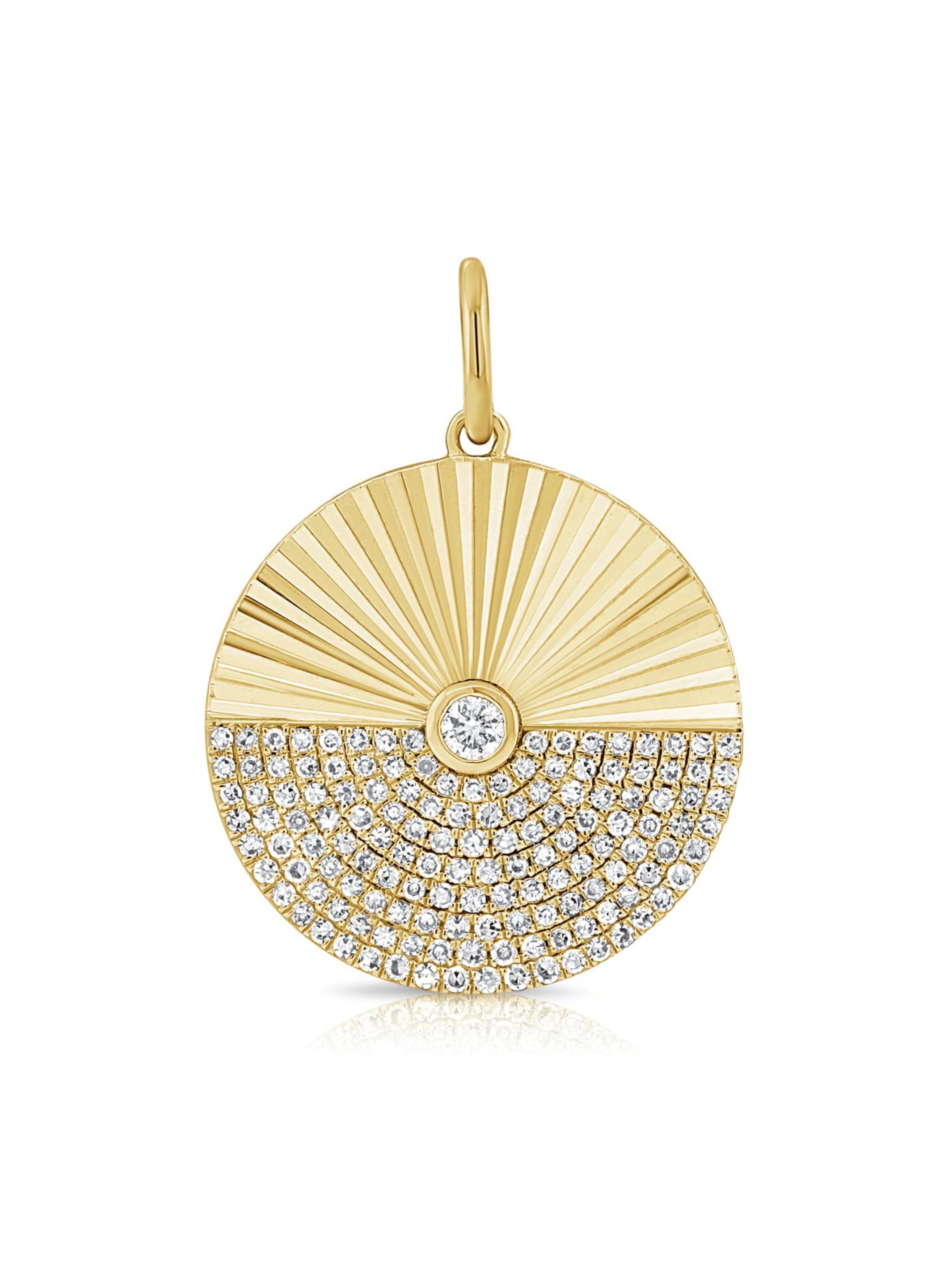 Half & Half Diamond Disc Pendant Necklace 14K