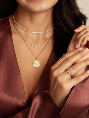 Half & Half Diamond Disc Pendant Necklace 14K