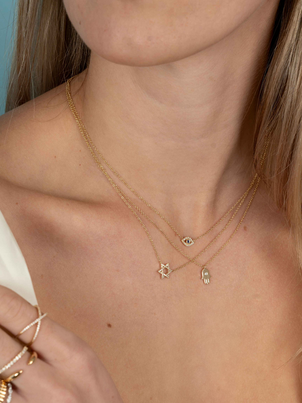 Hamsa Diamond Necklace 14K