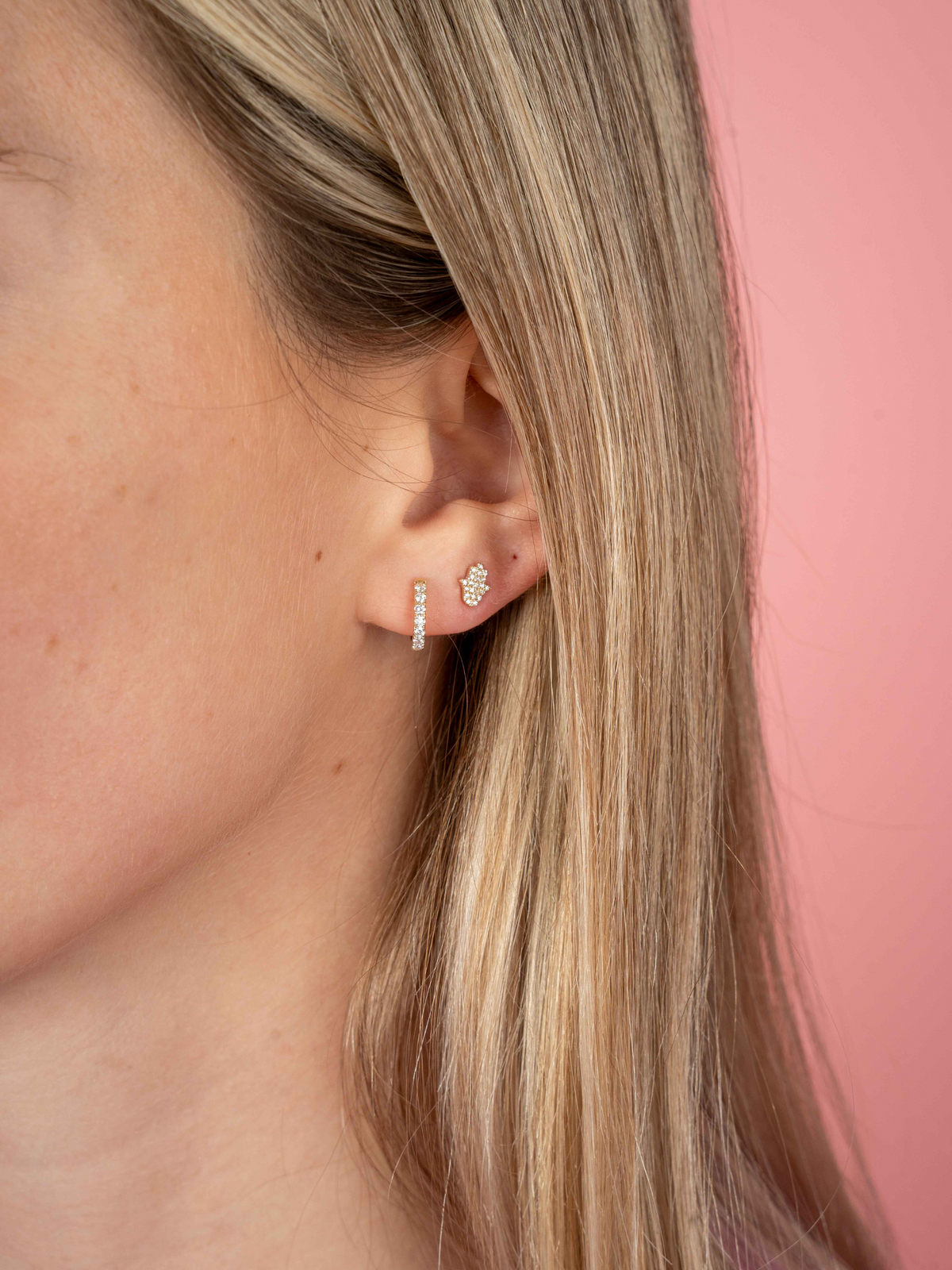 Mini Hamsa Diamond Stud Earring 14K