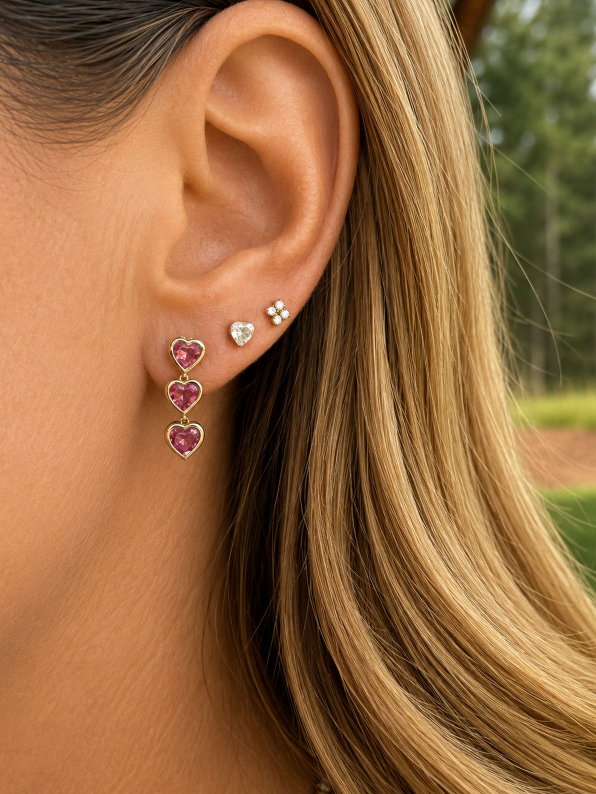 Harper Heart Pink Sapphire Drop Stud Earrings 14K