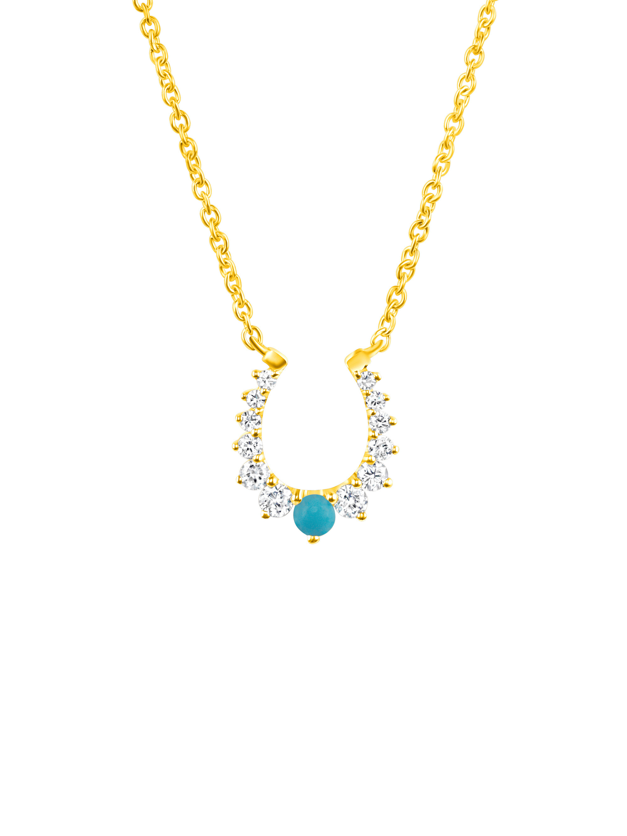 Horse Shoe Turquoise and Diamond Necklace 14K