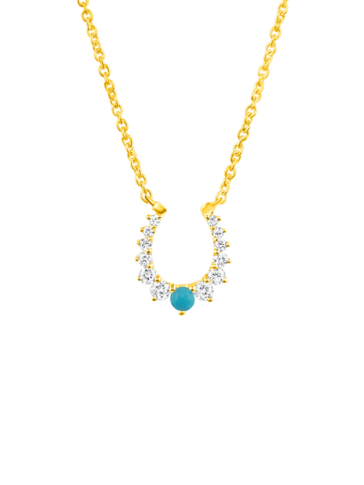 Horse Shoe Turquoise and Diamond Necklace 14K