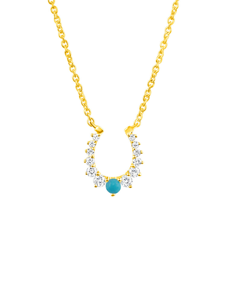Horse Shoe Turquoise and Diamond Necklace 14K