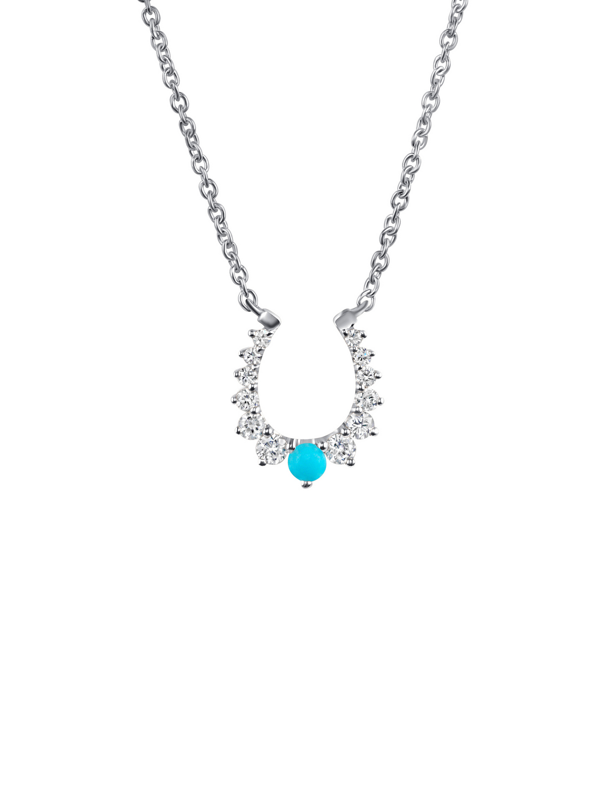 Horse Shoe Turquoise and Diamond Necklace 14K