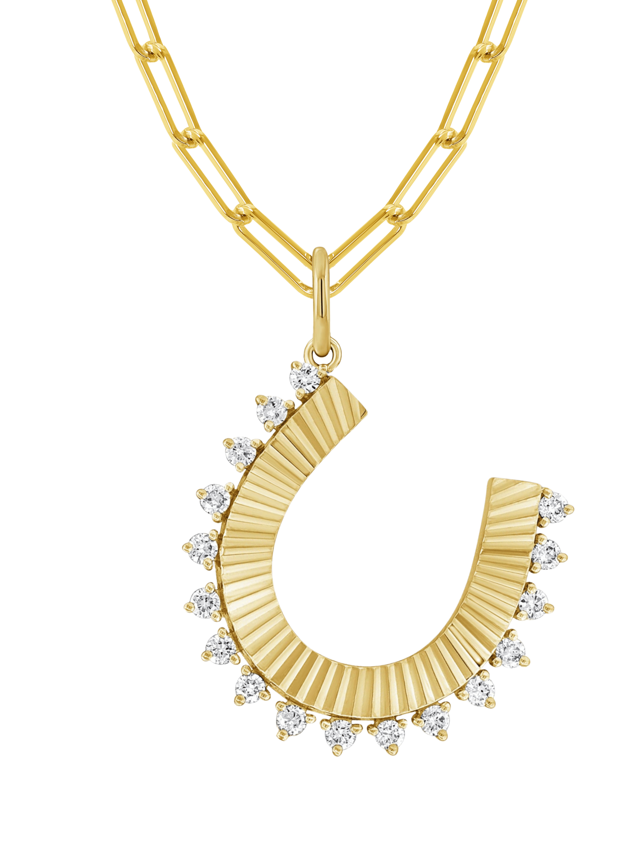 Horse Shoe Diamond Pendant Necklace 14K