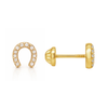 Gold earring with small diamonds on a white background