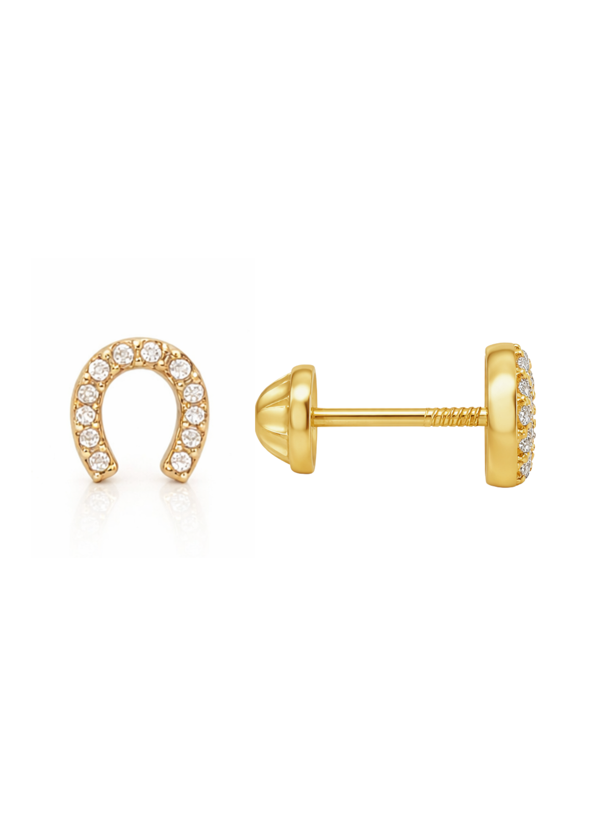 Gold earring with small diamonds on a white background