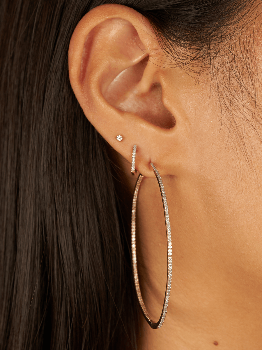 Inside Out Diamond Hoop Earrings 14K - LeMel