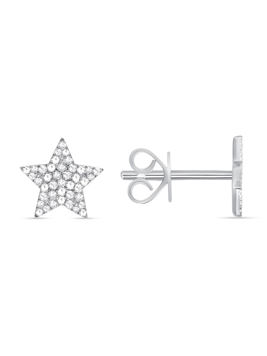 Diamond star studs 14K white gold on white background
