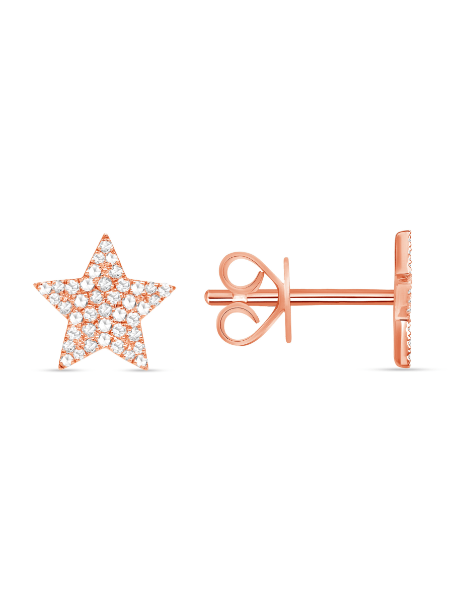 Diamond star studs 14K rose gold on white background