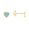 Kid Blue Enamel Heart Stud Earrings 14K