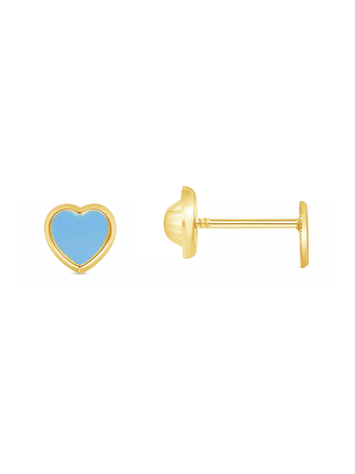 Kid Blue Enamel Heart Stud Earrings 14K
