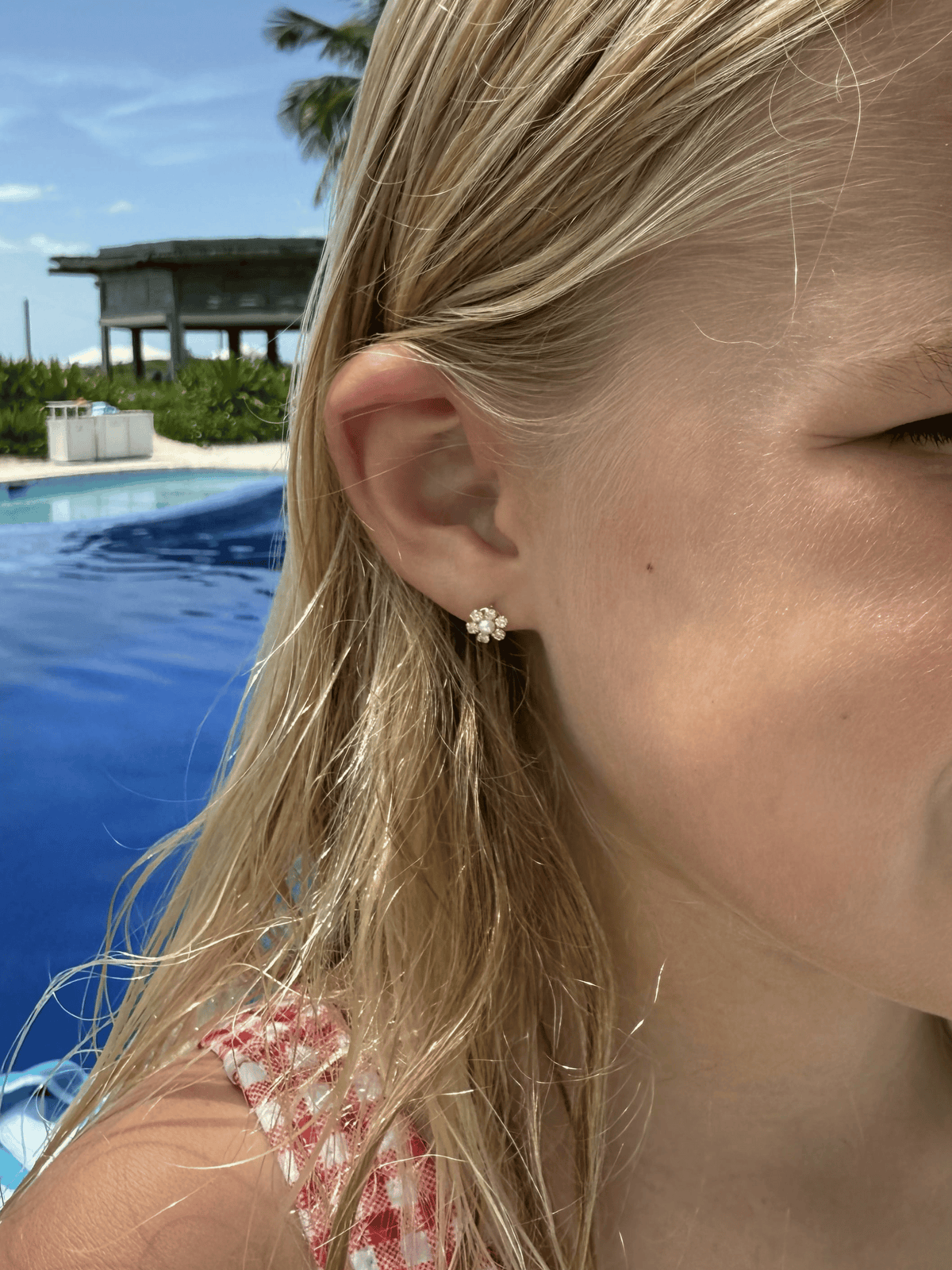 Kid Pearl Blossom Stud Earrings 14K