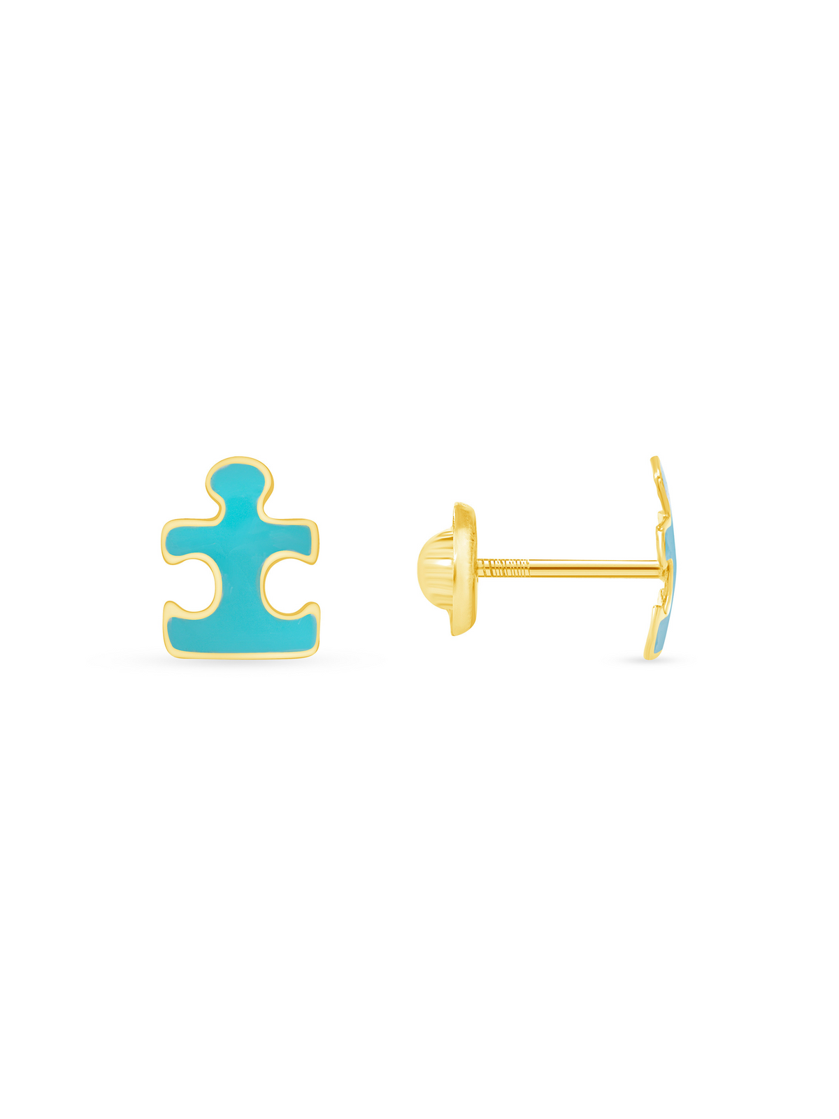 Kid Aqua Puzzle Piece Stud Earrings 14K