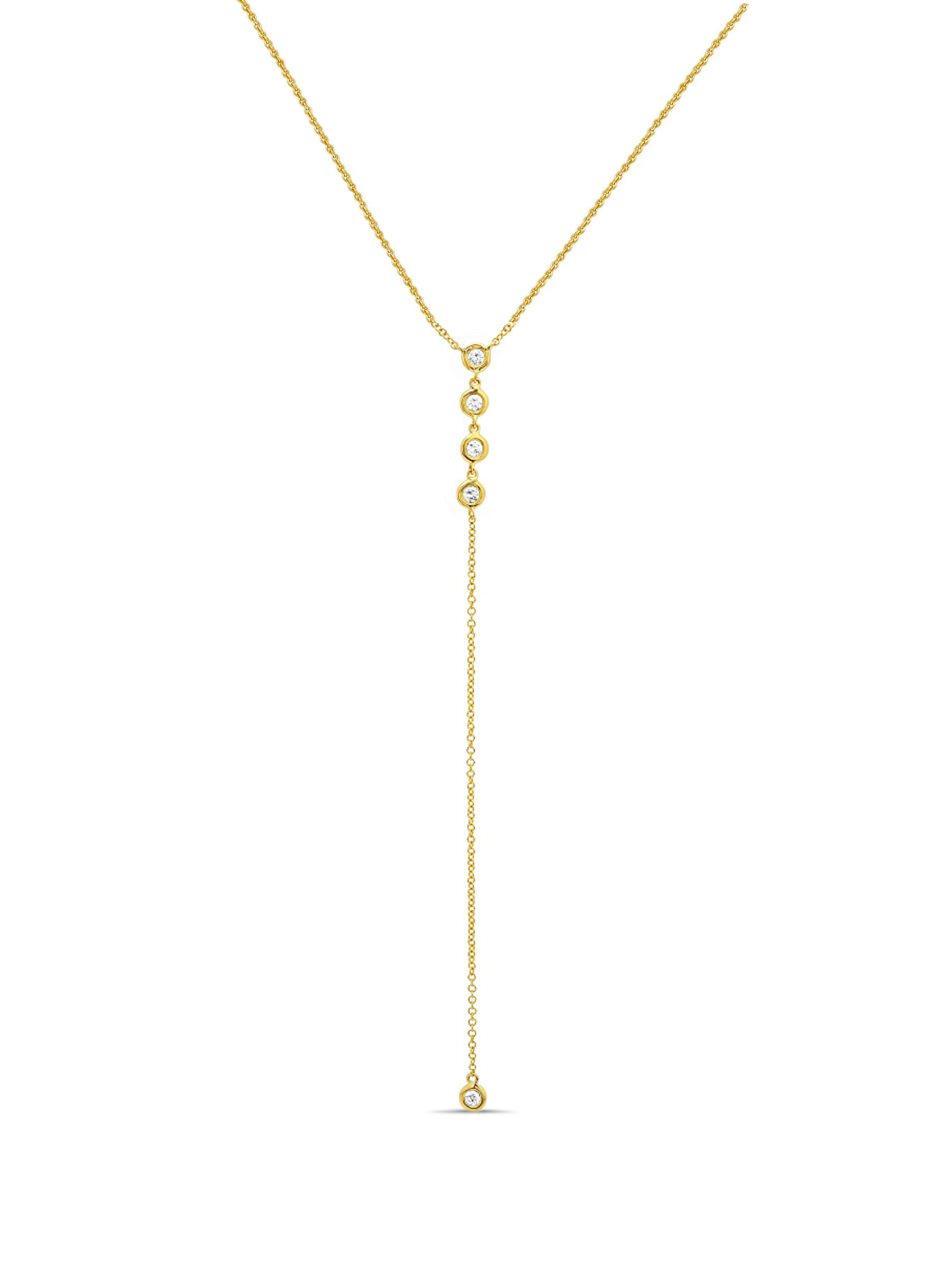 Bezel Diamond Lariat Necklace 14K