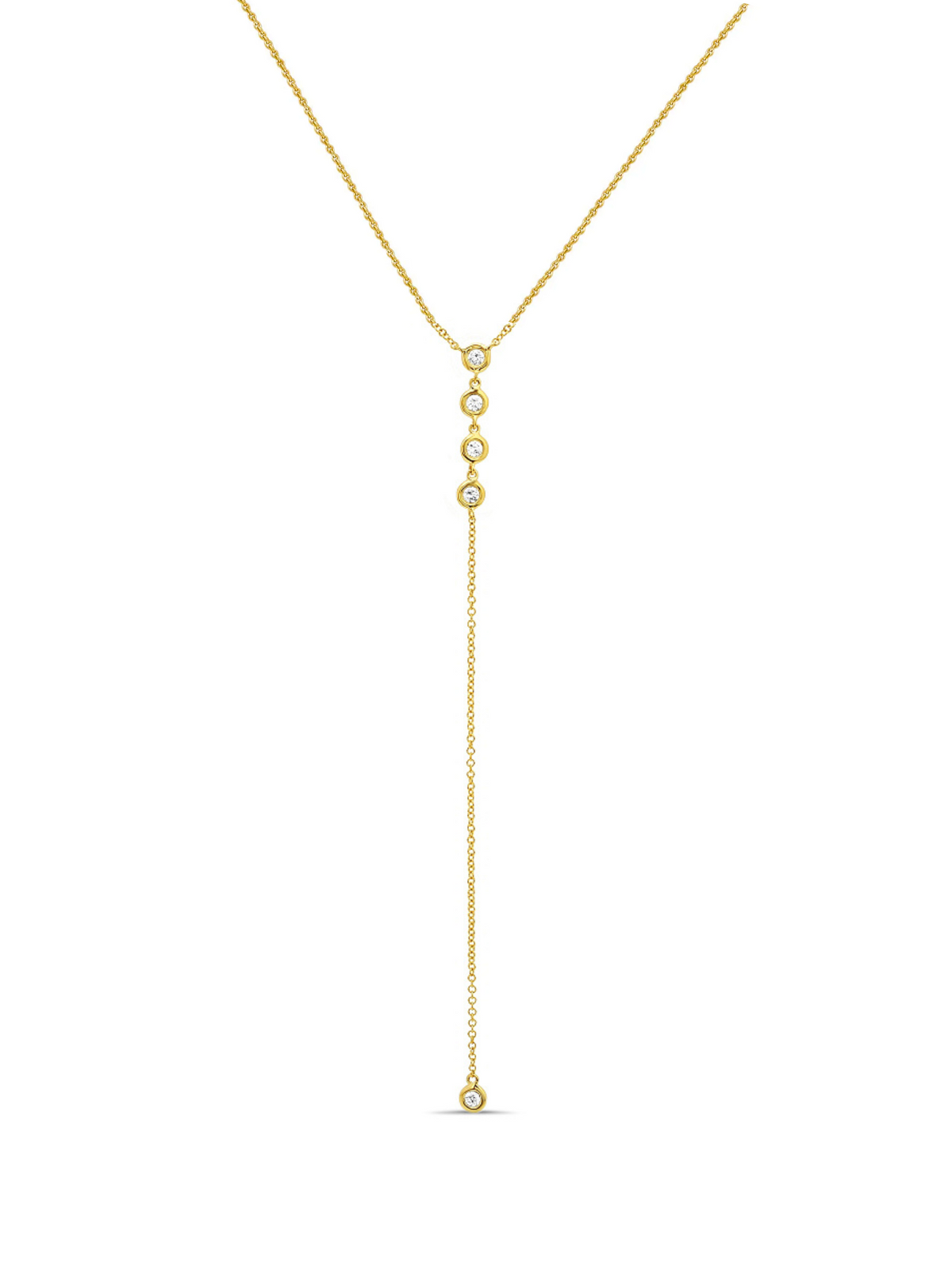 Bezel Diamond Lariat Necklace 14K