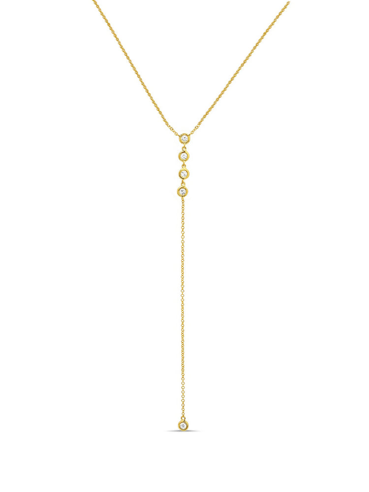 Bezel Diamond Lariat Necklace 14K