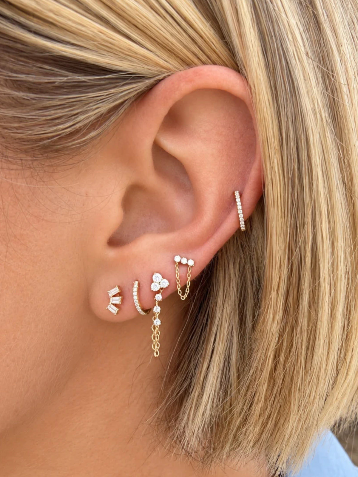 Tory Trio Chain Earrings - Diamond 14K