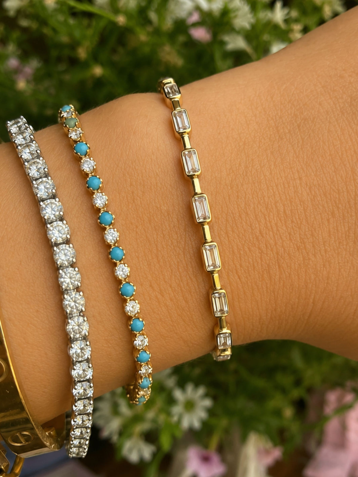 Baguette Bezel Diamond Bangle Bracelet 14K