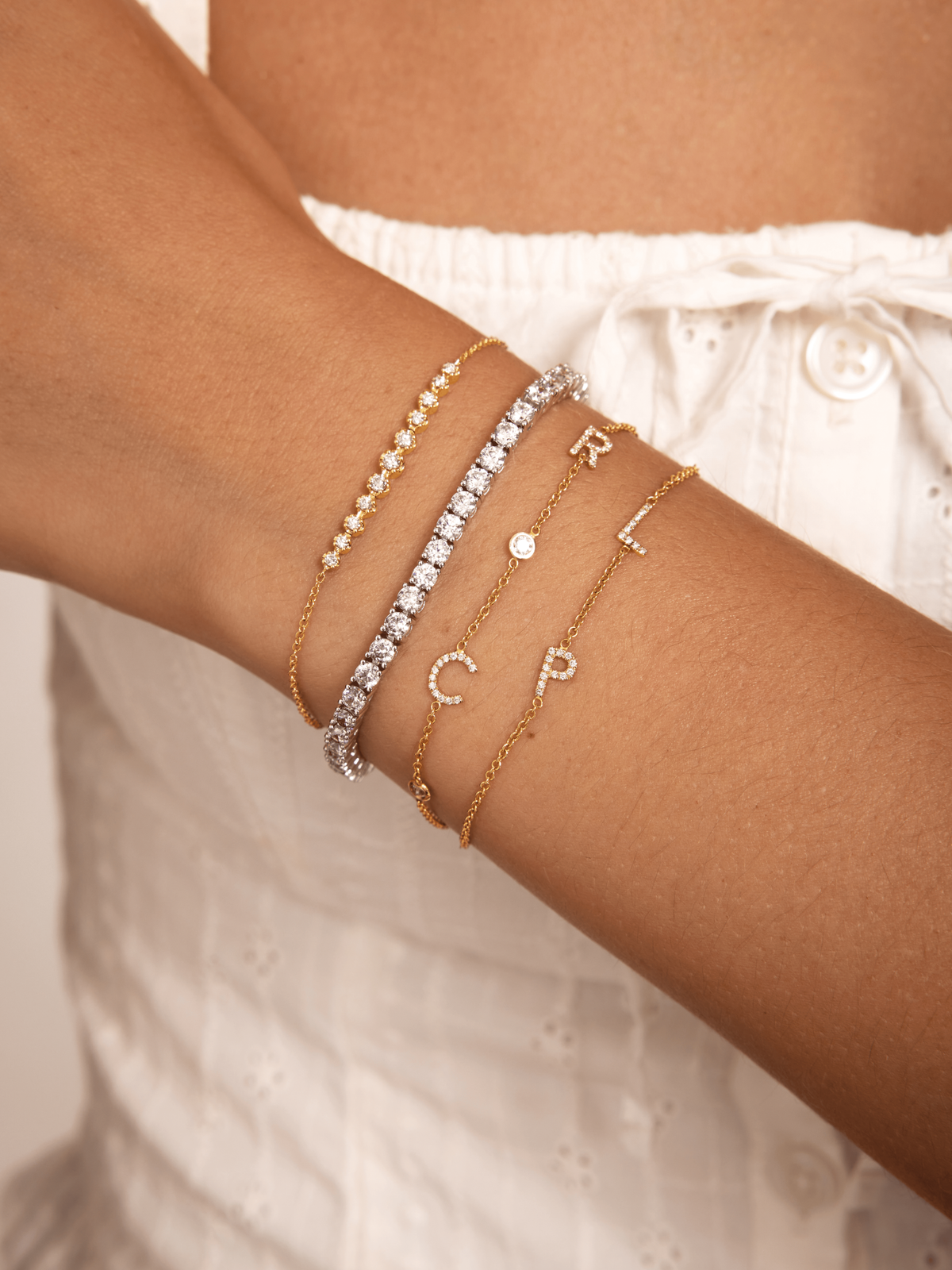 The Diamond Initial Bracelet 14K  - 4 Letters