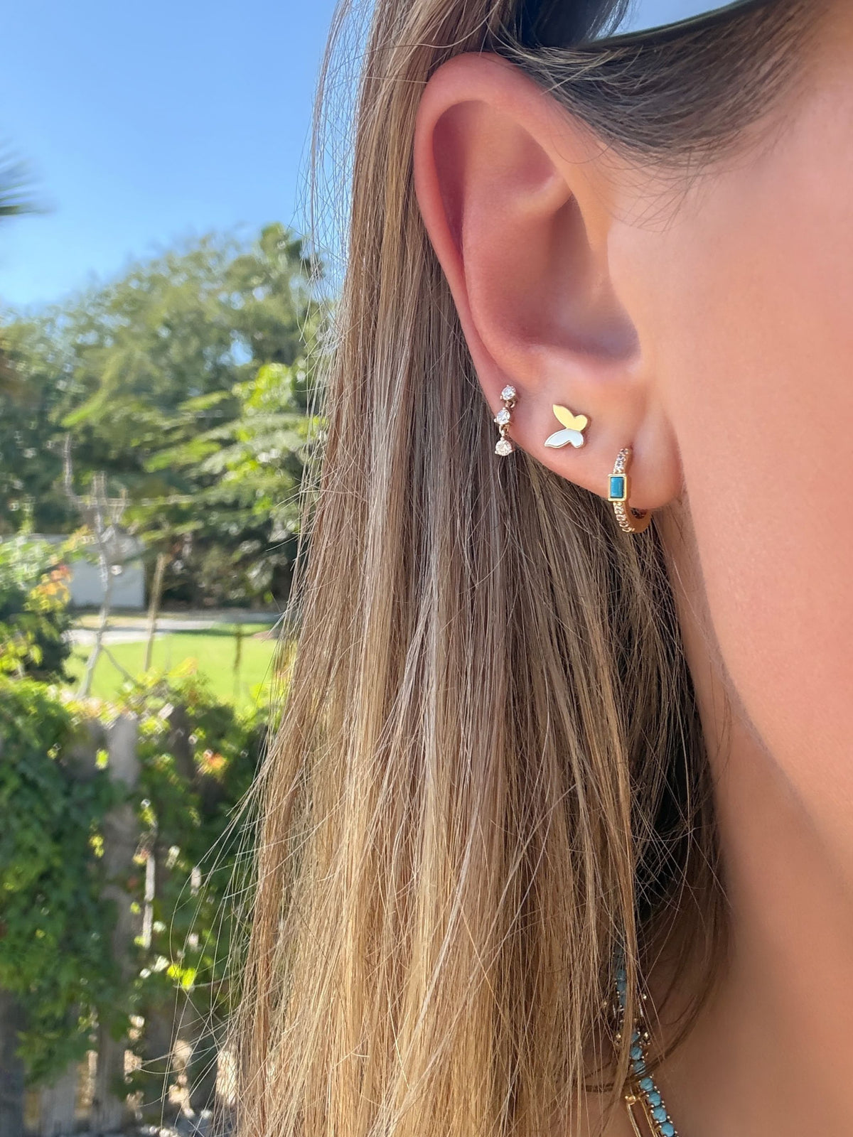 Daisy Turquoise Huggie Earrings