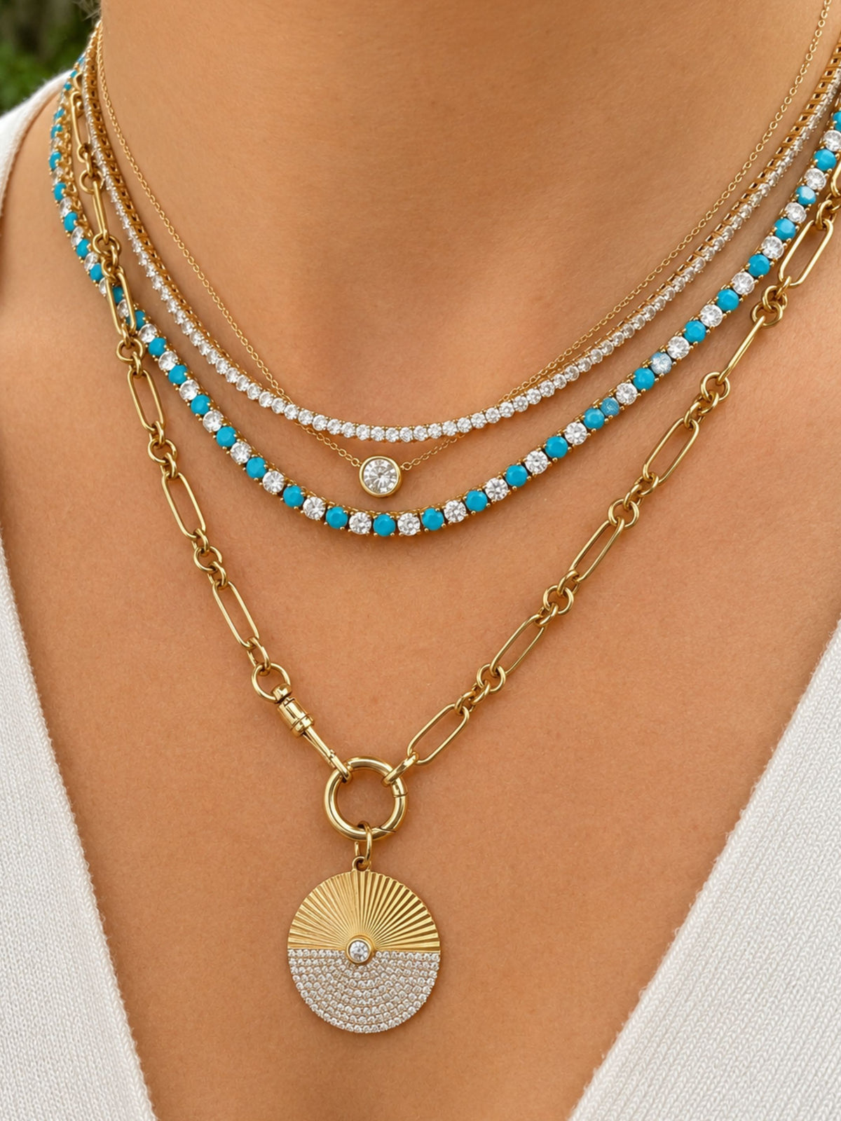 Sunrise Diamond Pendant Necklace 14K