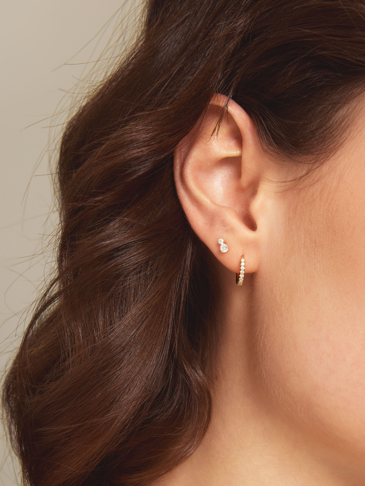 Double Dot Lab Diamond Stud Earrings 14K