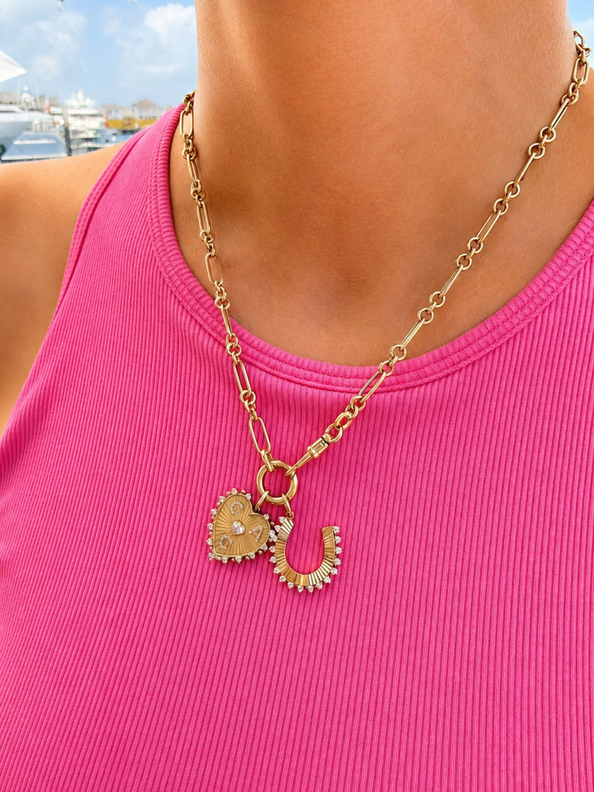 Horse Shoe Diamond Pendant Necklace 14K