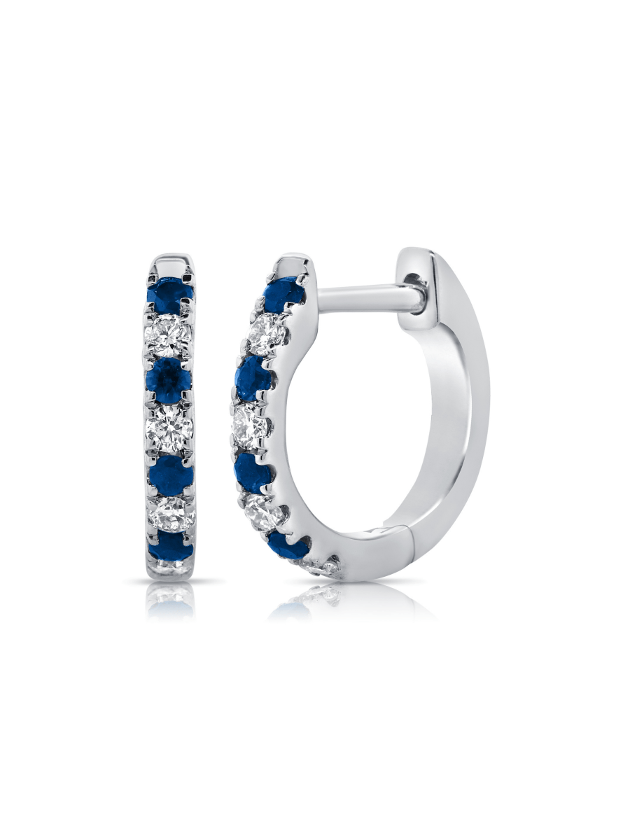 Mini Blue Sapphire and Diamond Huggie 14K - LeMel