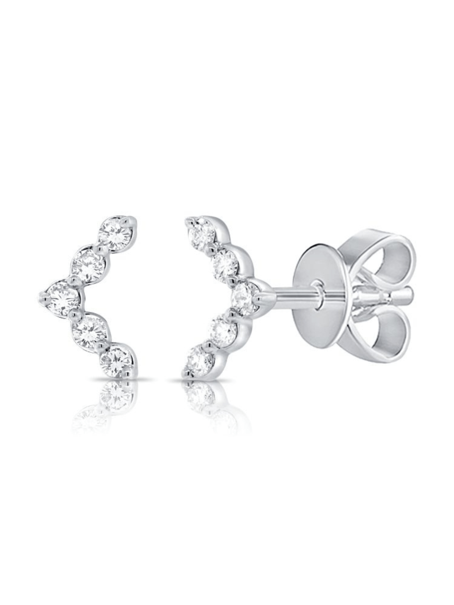 V earrings with diamonds and 14K white gold on white background