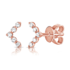 V earrings with diamonds and 14K rose gold on white background