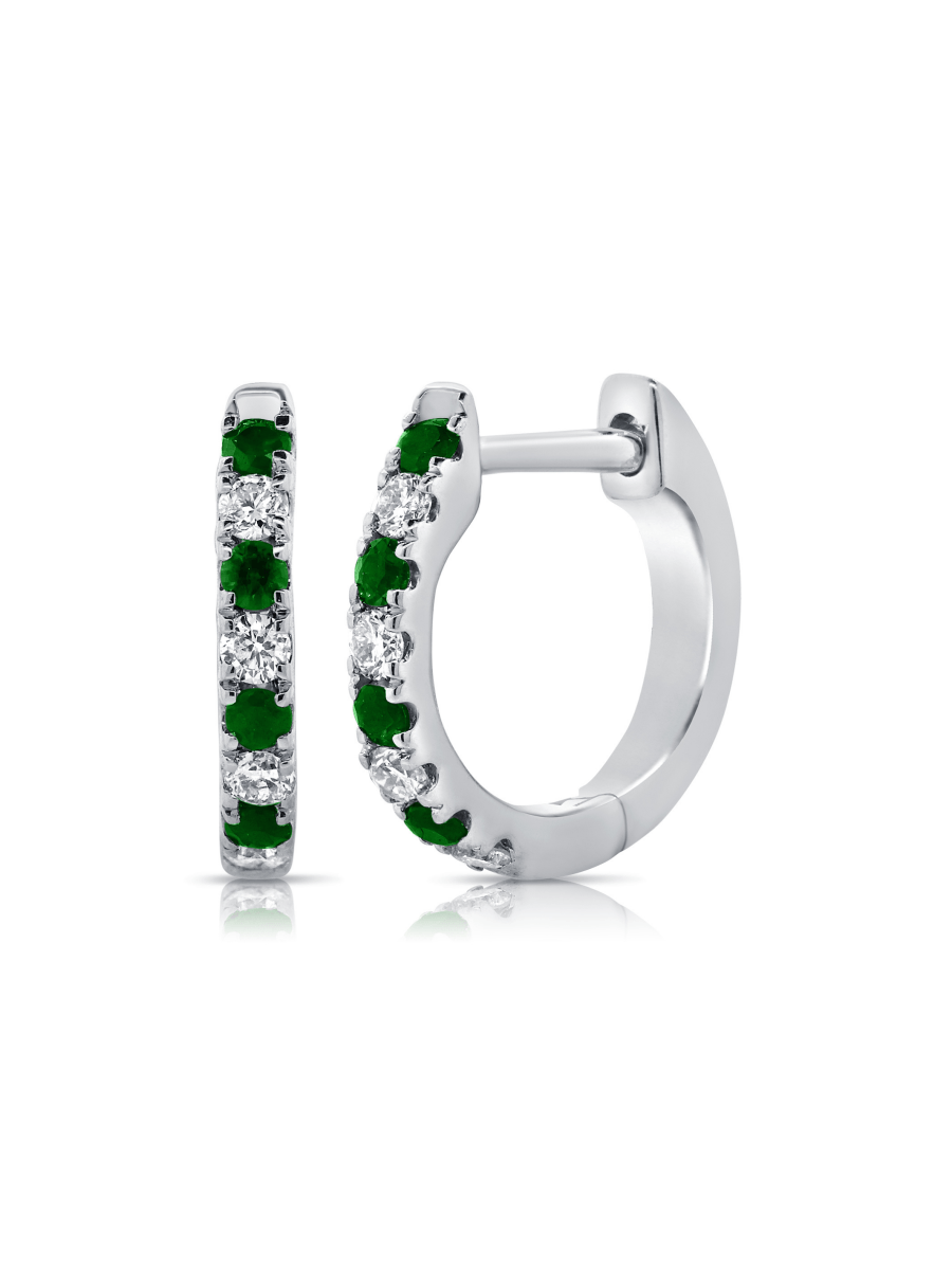 Mini Emerald and Diamond Huggie 14K - LeMel