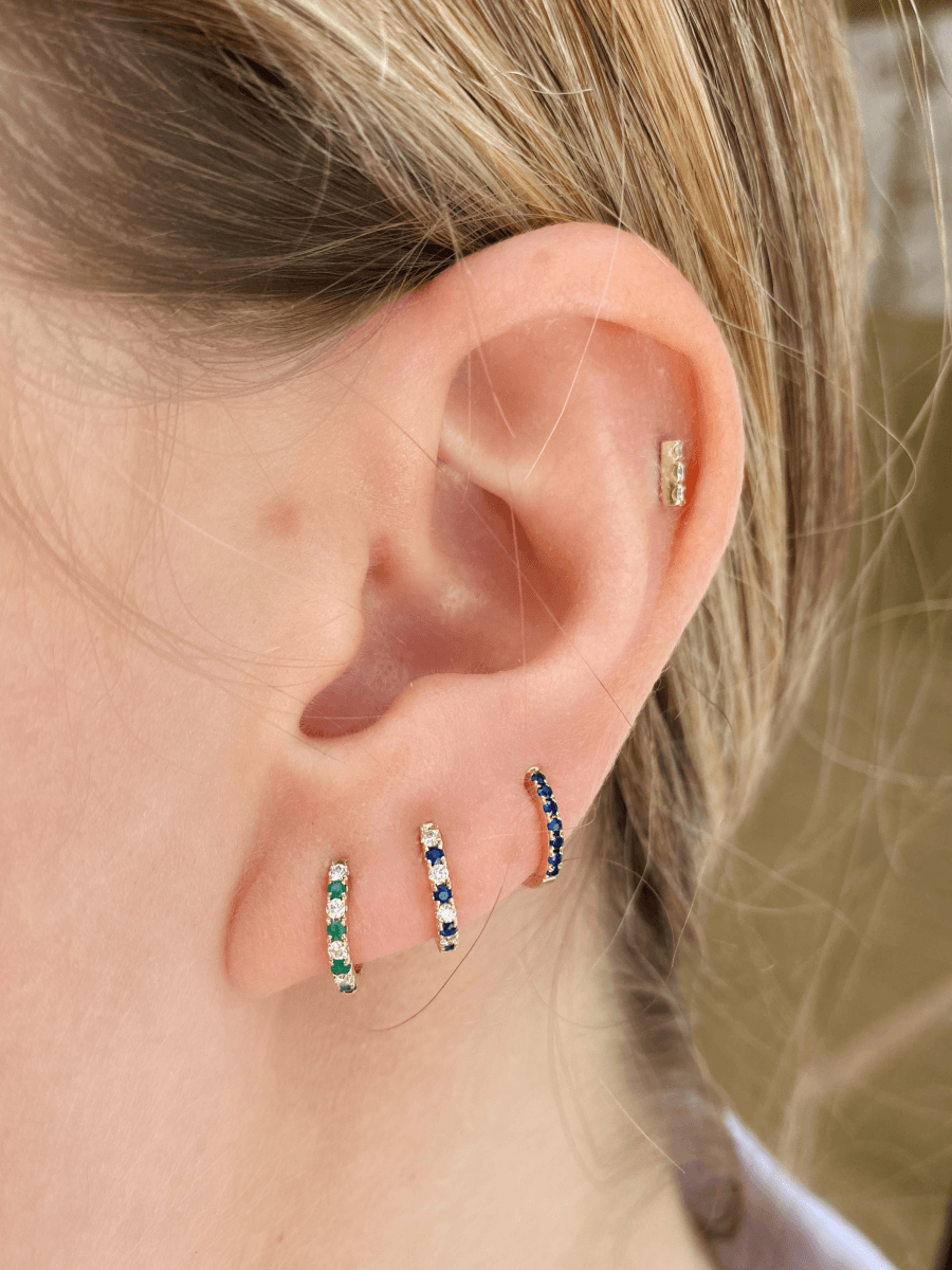 Mini Emerald and Diamond Huggie 14K - LeMel