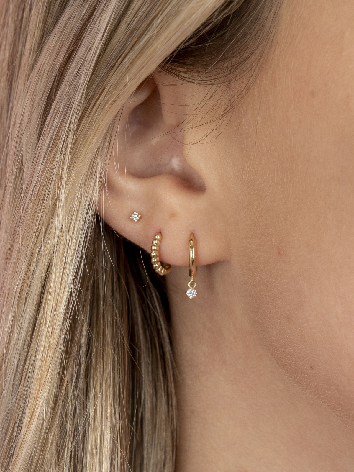 Mini Beaded Huggie Earring 14K