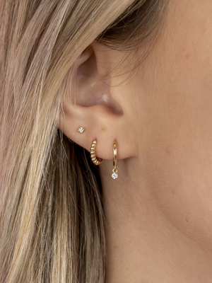 Mini Beaded Huggie Earring 14K