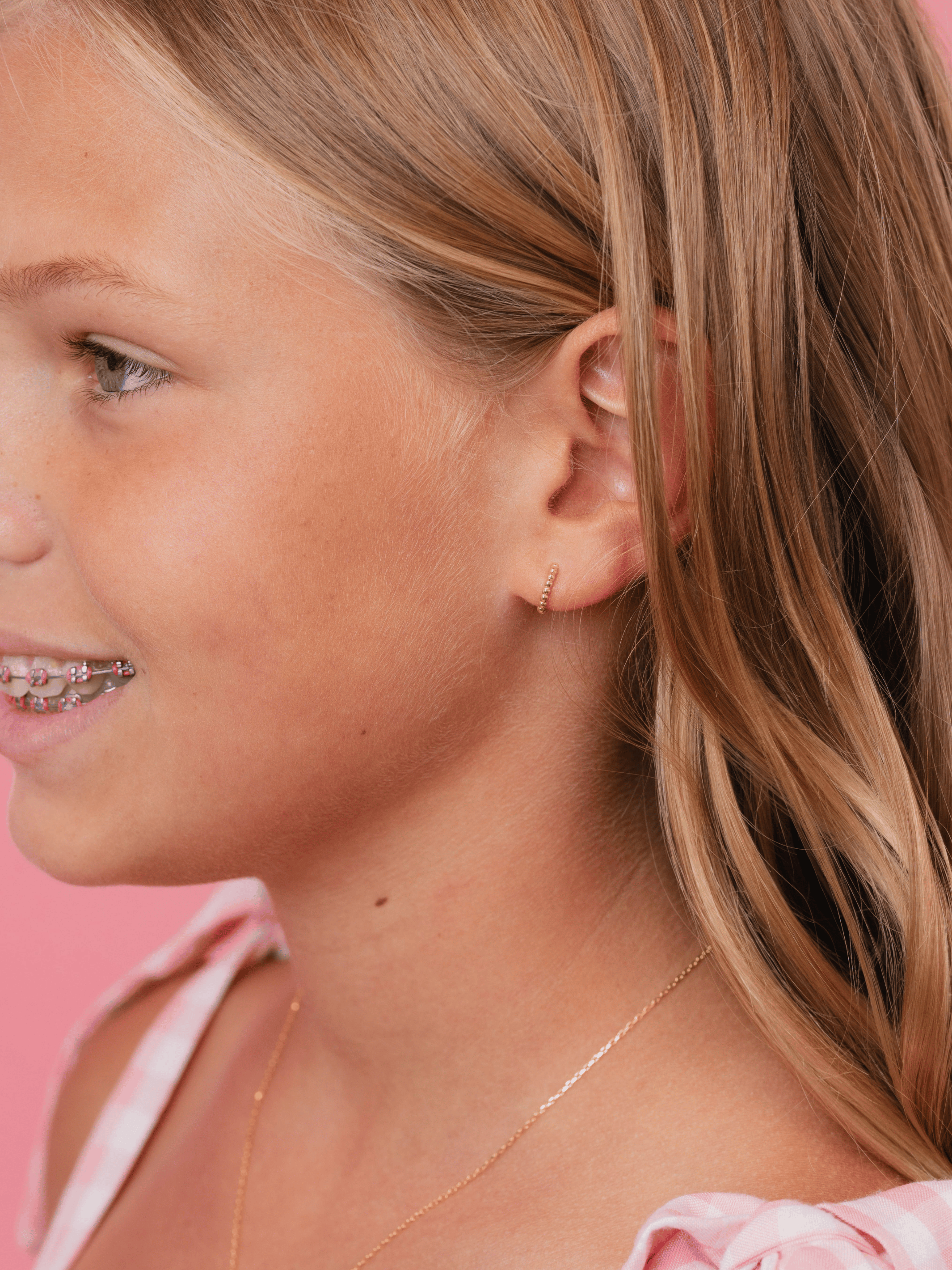 Mini Beaded Huggie Earring 14K