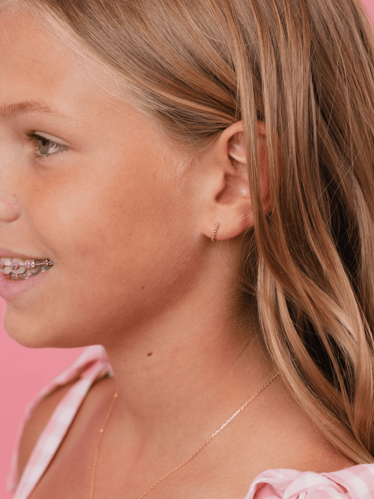 Mini Beaded Huggie Earring 14K