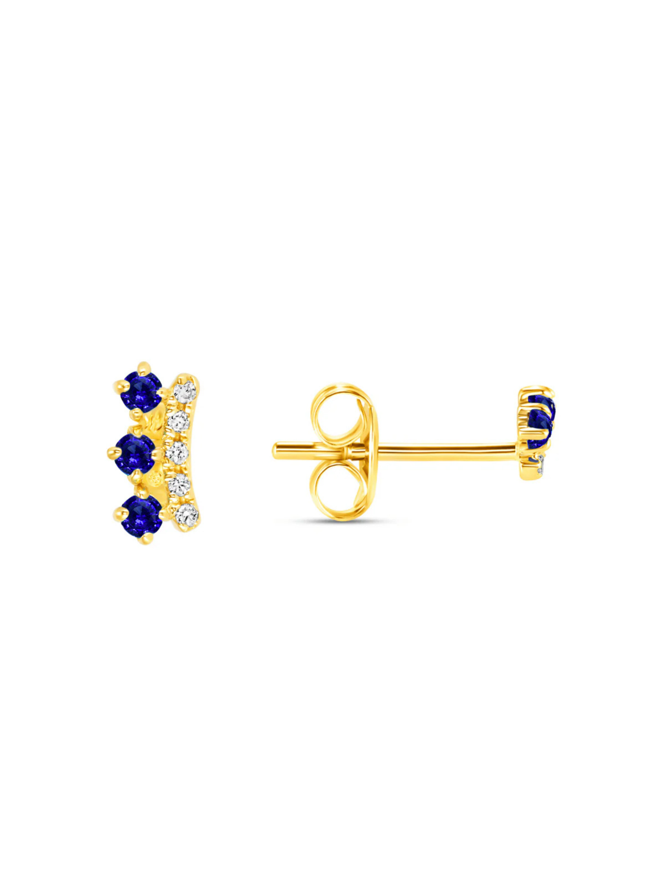 Crown Blue Sapphire Stud Earrings 14K