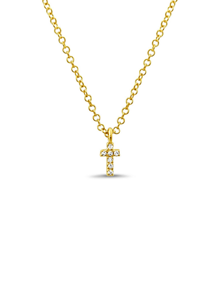 Mini Diamond Cross Necklace 14K