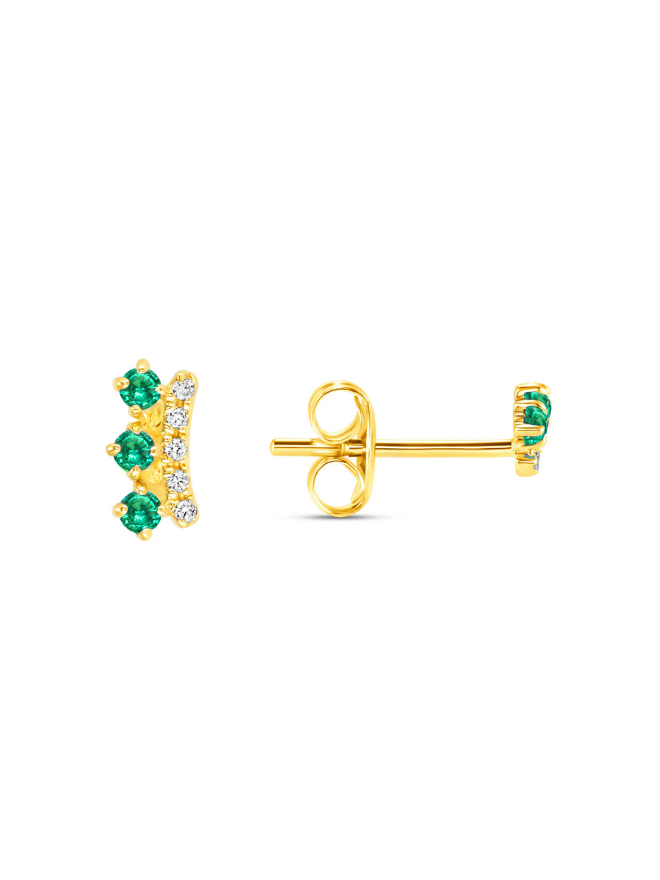 Crown Emerald Stud Earrings 14K