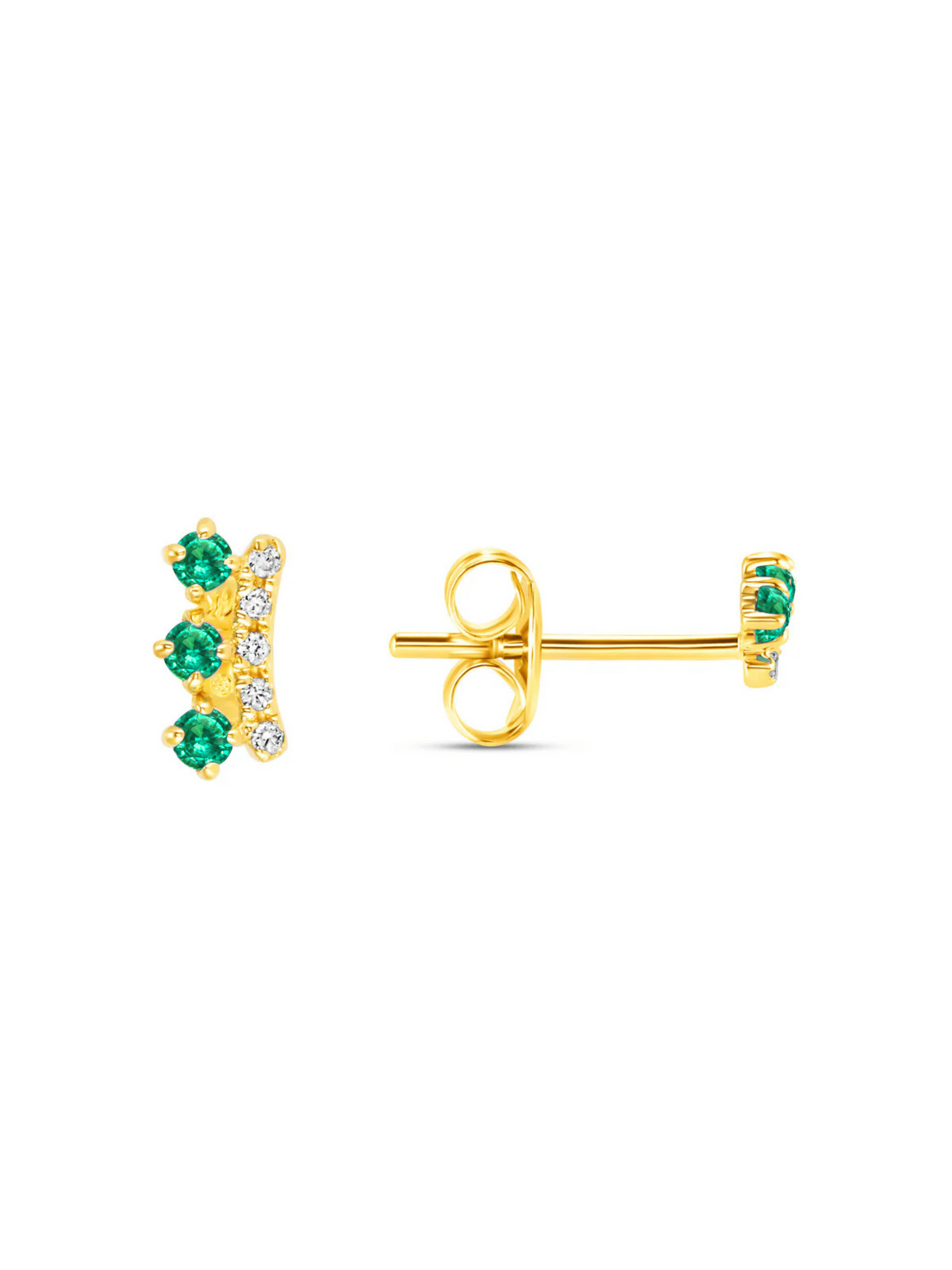 Mini Emerald Crown Stud Earrings 14K