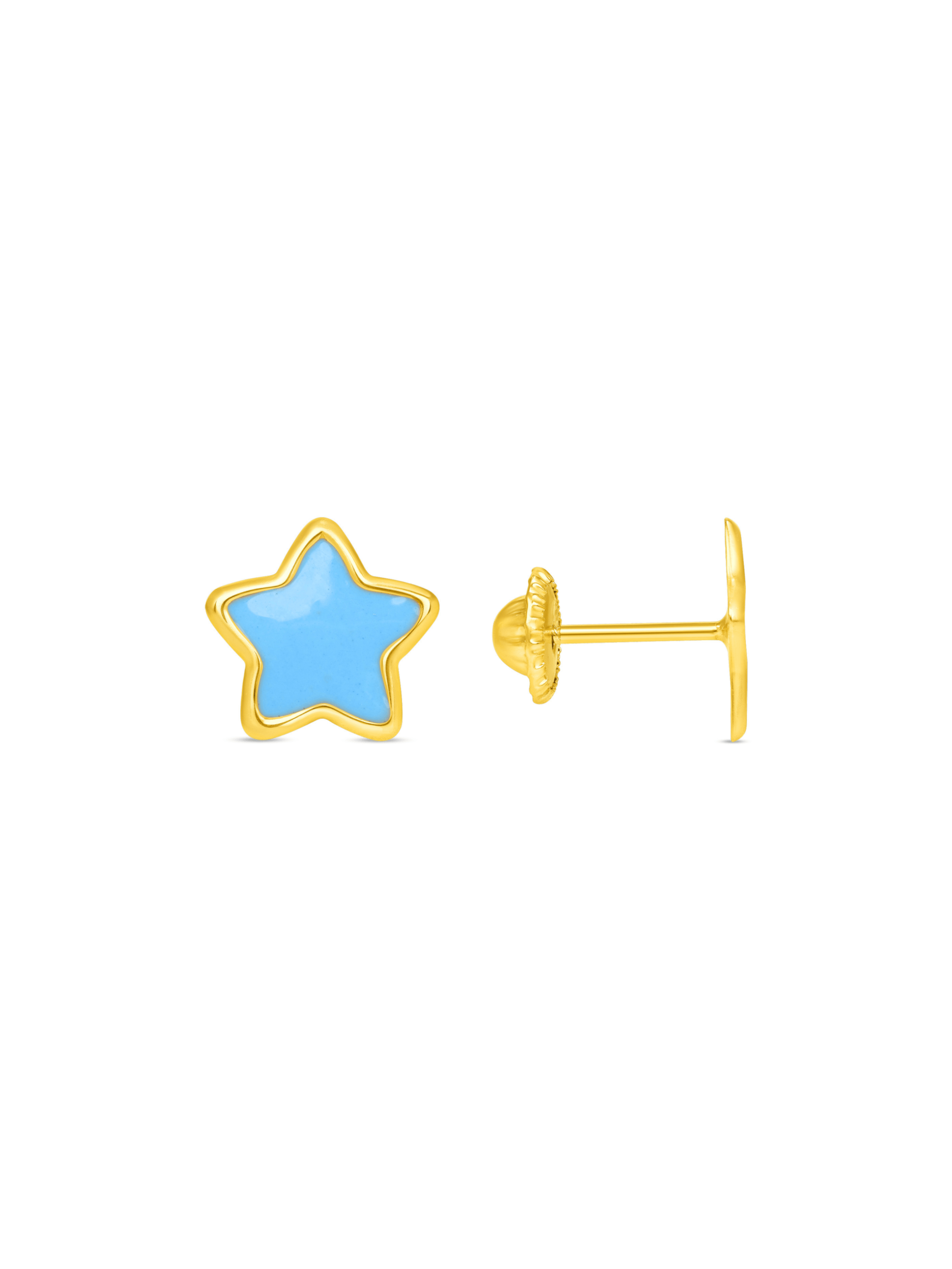 Kid Enamel Blue Star Stud Earring 14K