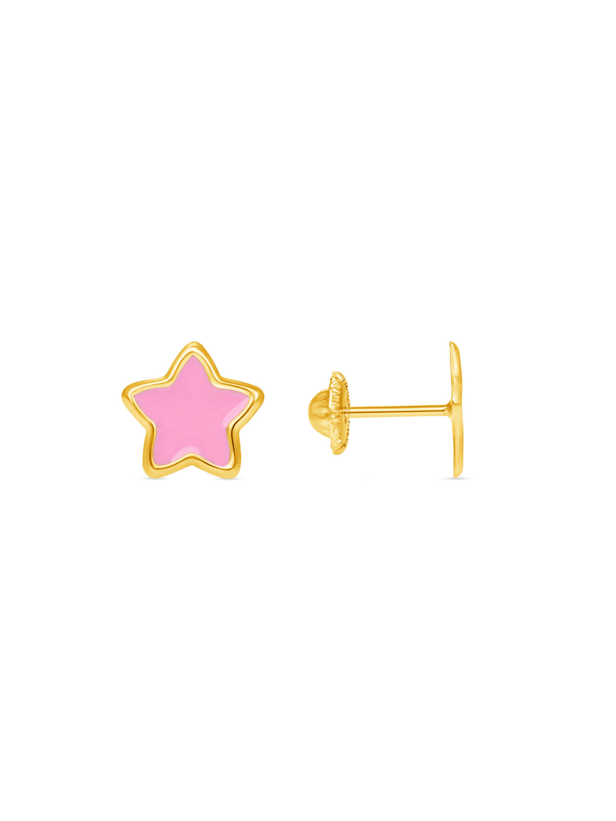Kid Enamel Pink Star Stud Earring 14K