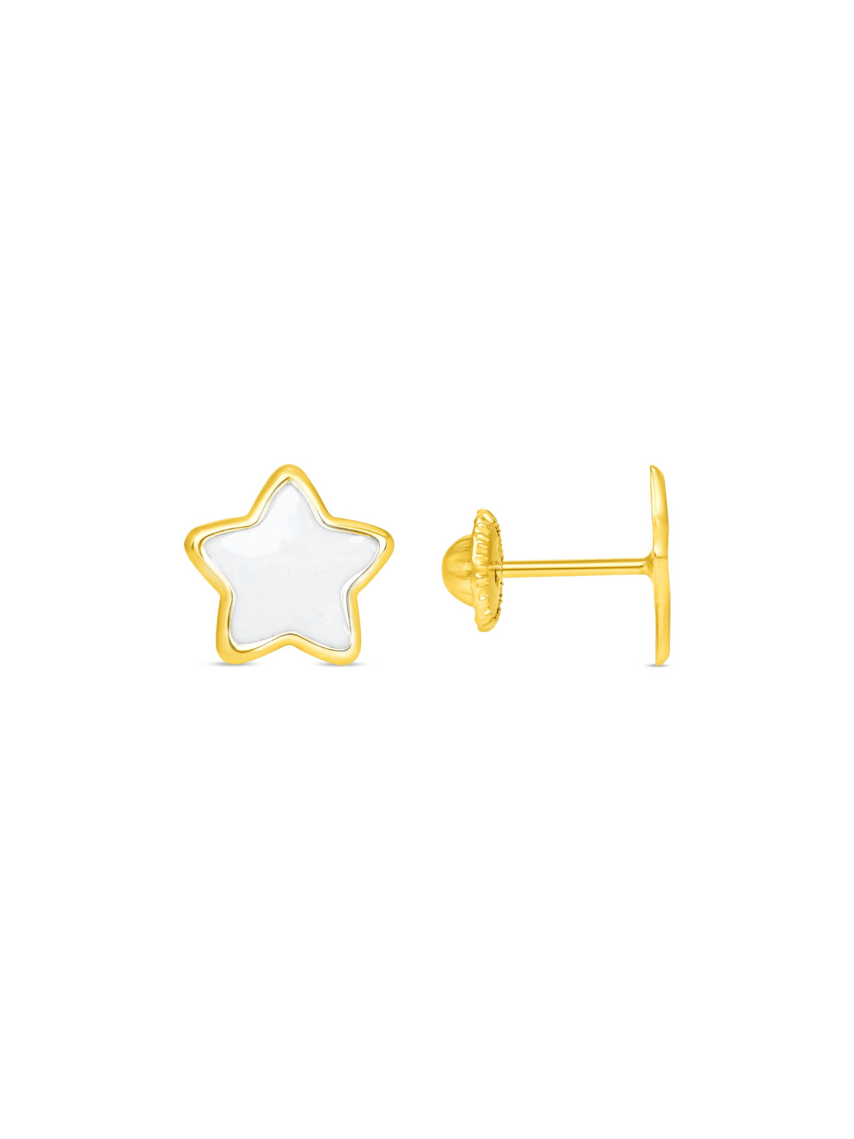 Kid Enamel White Star Stud Earring 14K